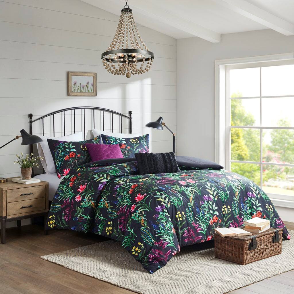Alt View 3. Gracie Mills - Gracie Mills Mars 5 Piece Floral Softspun Comforter Set - Black.