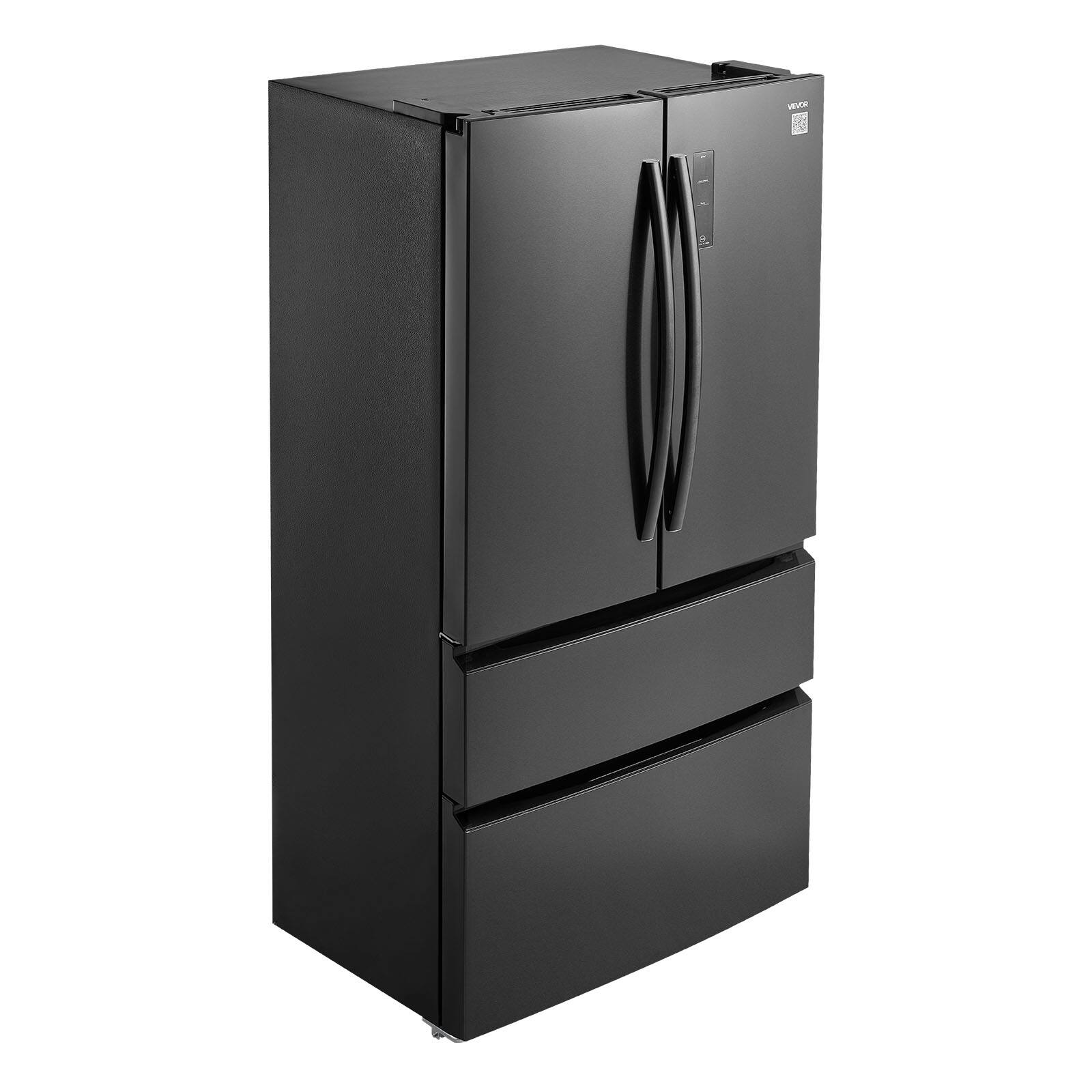 Alt View 5. VEVOR - French Door Refrigerator, 18.9 Cu. Ft. Kitchen Fridge, Counter Depth French Refrigerator with LED Display and 4 Casters - Black.