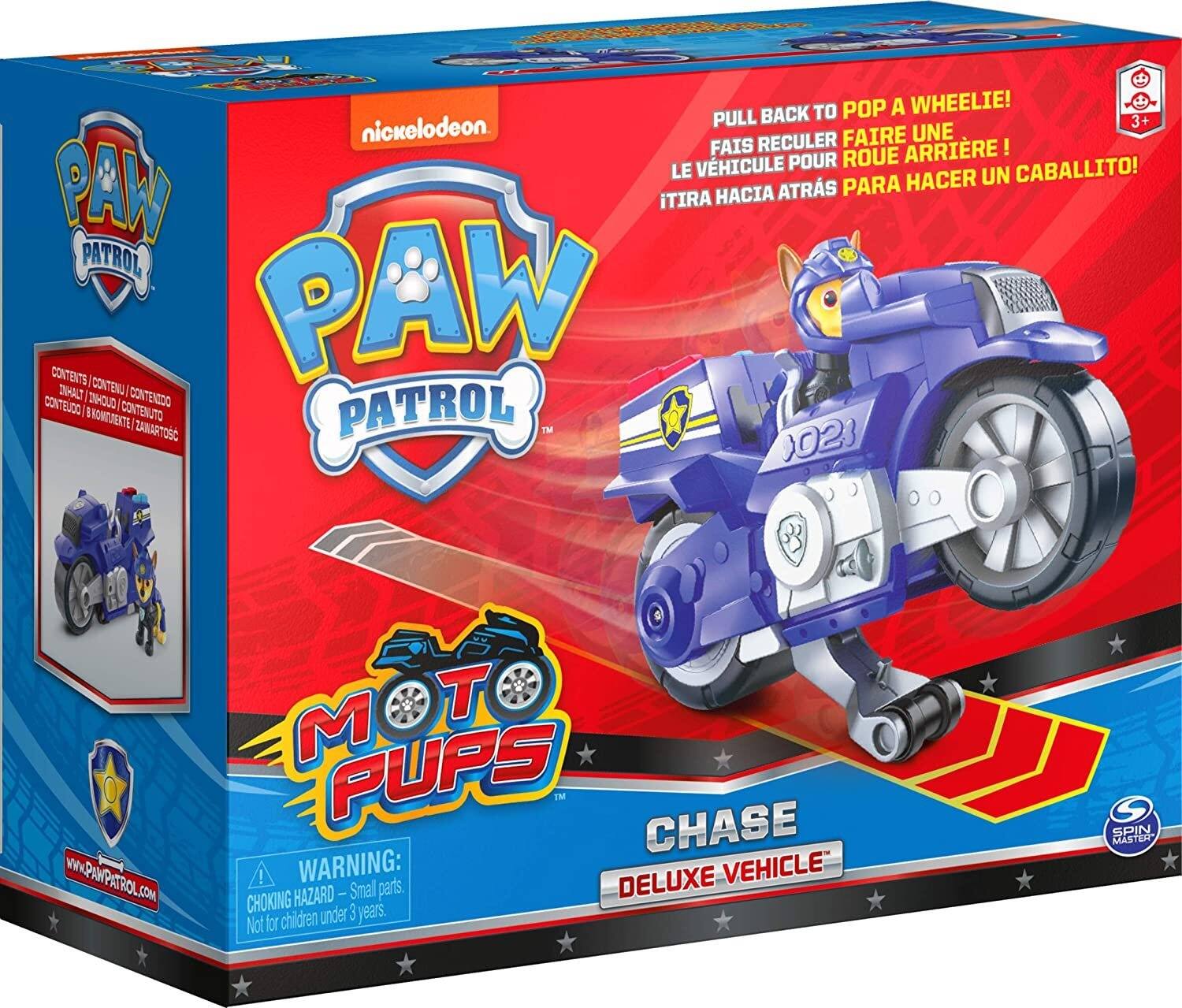 TO POP A WHEELIE! PULL BACK 3+ nickelodeon. RECULER FAIRE UNE FAIS ARRIRE! VHICULE POUR ROUE LE HACER UN CABALLITO! PAW HACIA ATRS PARA iTIRA PATROL CONTENTS / PAW INHALT CONTENU I CONTEDO INHOUD I CONTENIDO   CONTENUTO ZAWARTOSC PATROL  0023

www.PAWPATROL.COM

T M PUPS TM CHASE ! WARNING: DELUXE VEHICLE HAZARD  Small parts. CHOKING 3 Not for children under years.
SPIN MASTER