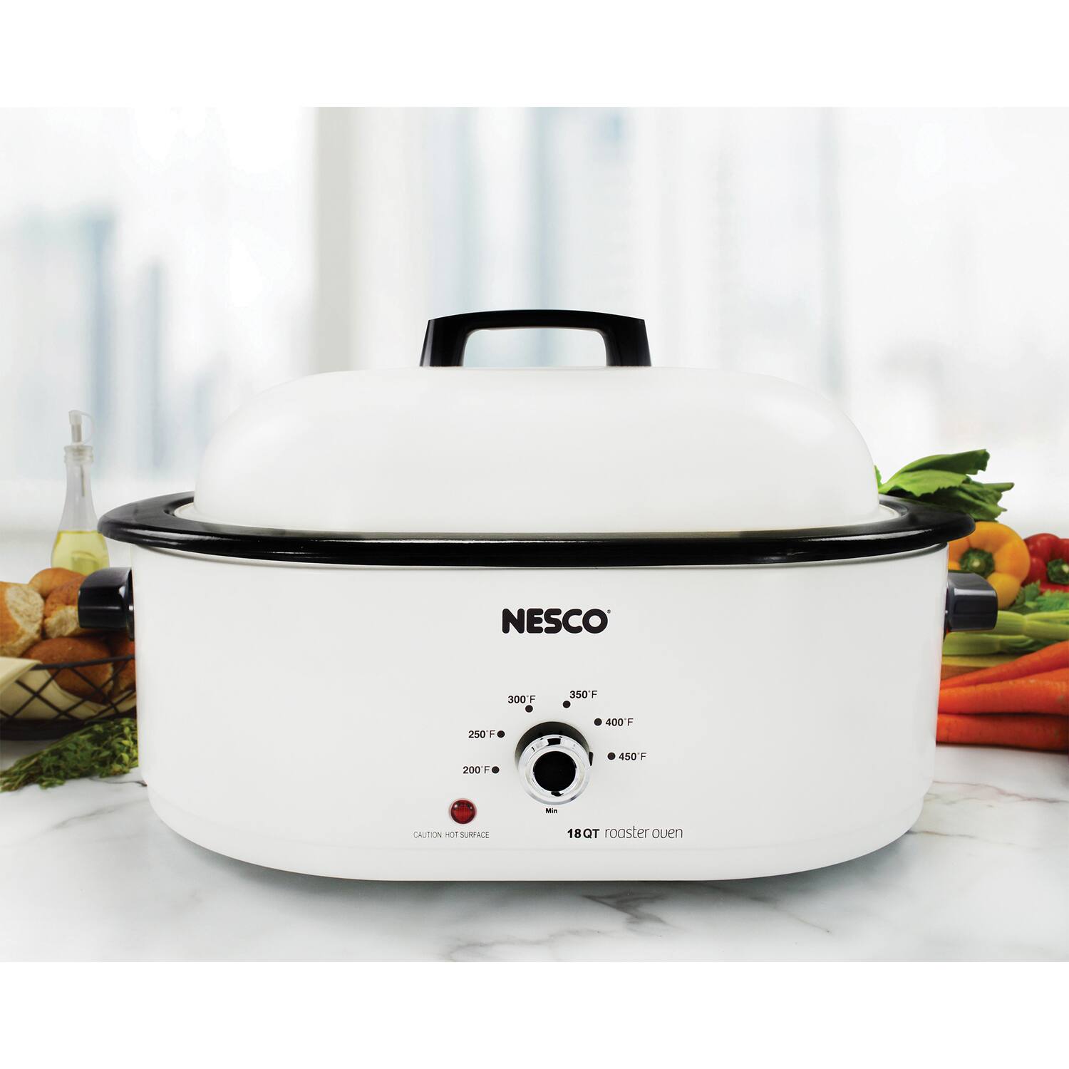 NESCO  
18QT roaster oven  

300 F  
250 F  
200 F  
350 F  
400 F  
450 F  

Min  

CAUTION: HOT SURFACE