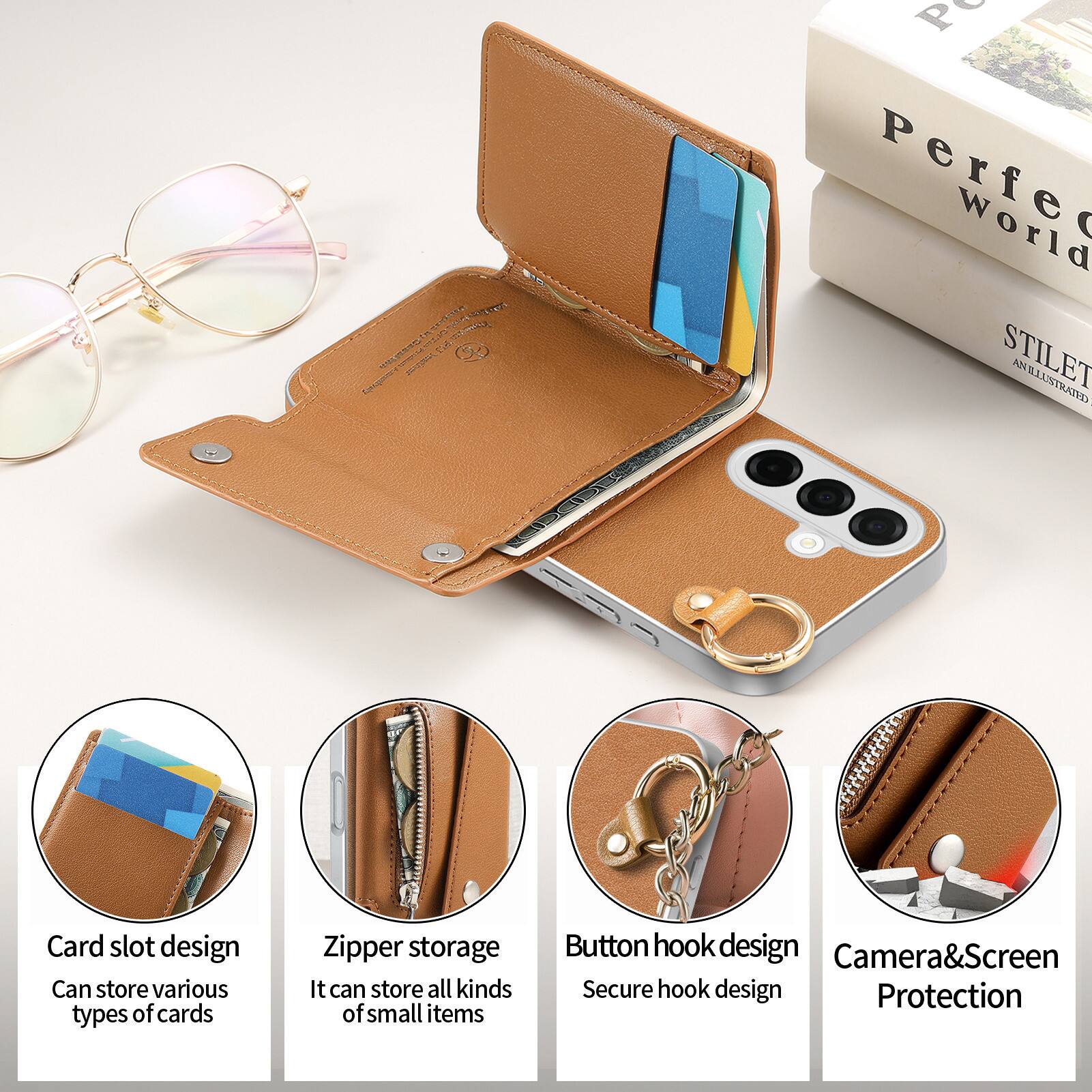 generation E PKJ COMPANY SALAWAY leather

P Perfec World STILET

Card slot design Can store various types of cards

Zipper storage It can store all kinds of small items

Button hook design Camera&Screen Secure hook design Protection