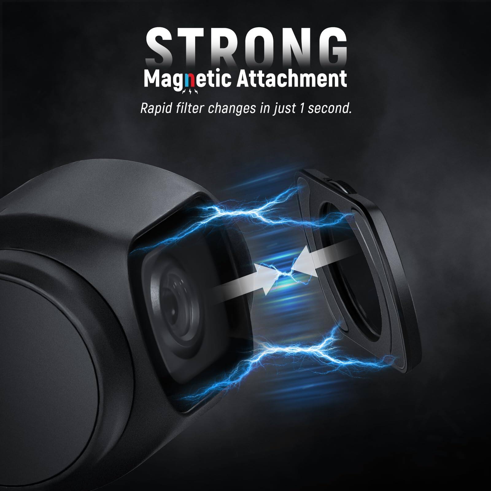 STRONG Magnetic Attachment  
Rapid filter changes in just 1 second.
