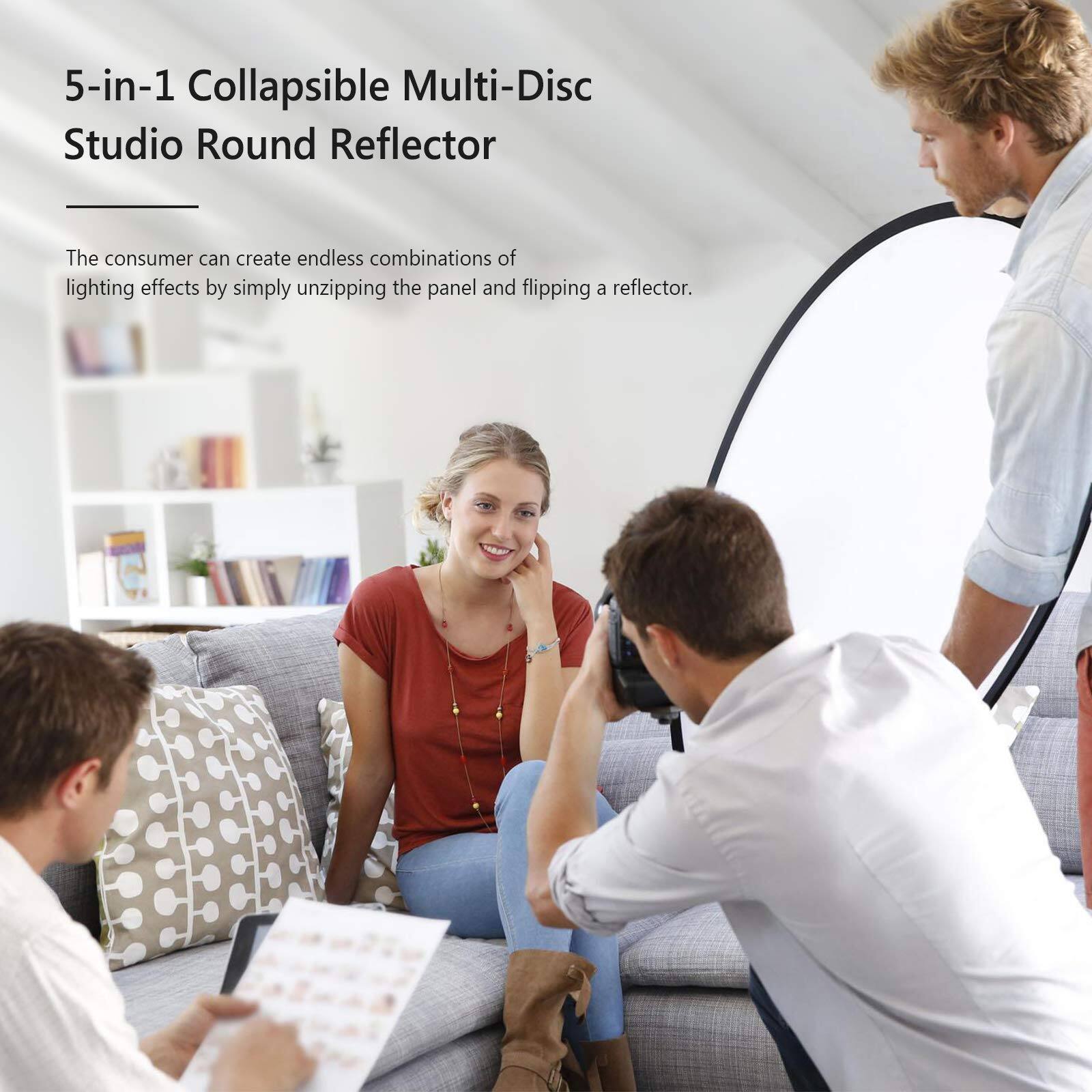 5-in-1 Collapsible Multi-Disc Studio Round Reflector

The consumer can create endless combinations of lighting effects by simply unzipping the panel and flipping a reflector.