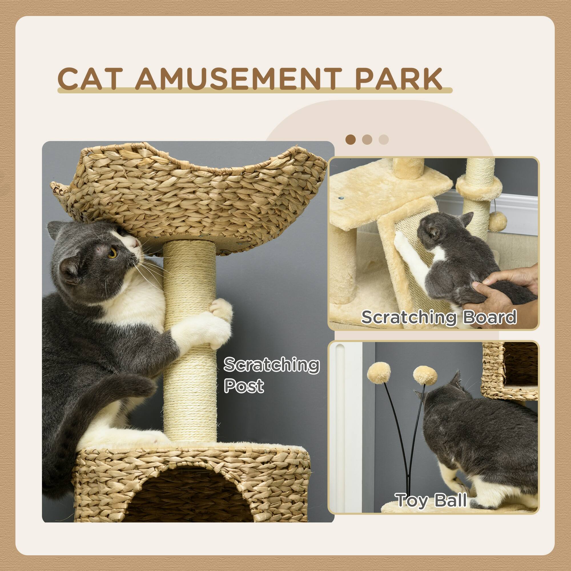 Alt View 2. Pawhut - 45" Cat Tree for Indoor Cats, Tower with Scratching Posts, Ramp, Condo, Toy Balls, Platforms, Bed - Beige.