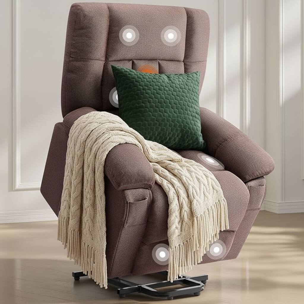 Alt View 4. AOITUN - Plush Power Lift Recliner Chair for Seniors, Brown Fabric Massage Lift Sofa with Remote, Living Room Furniture - Brown.