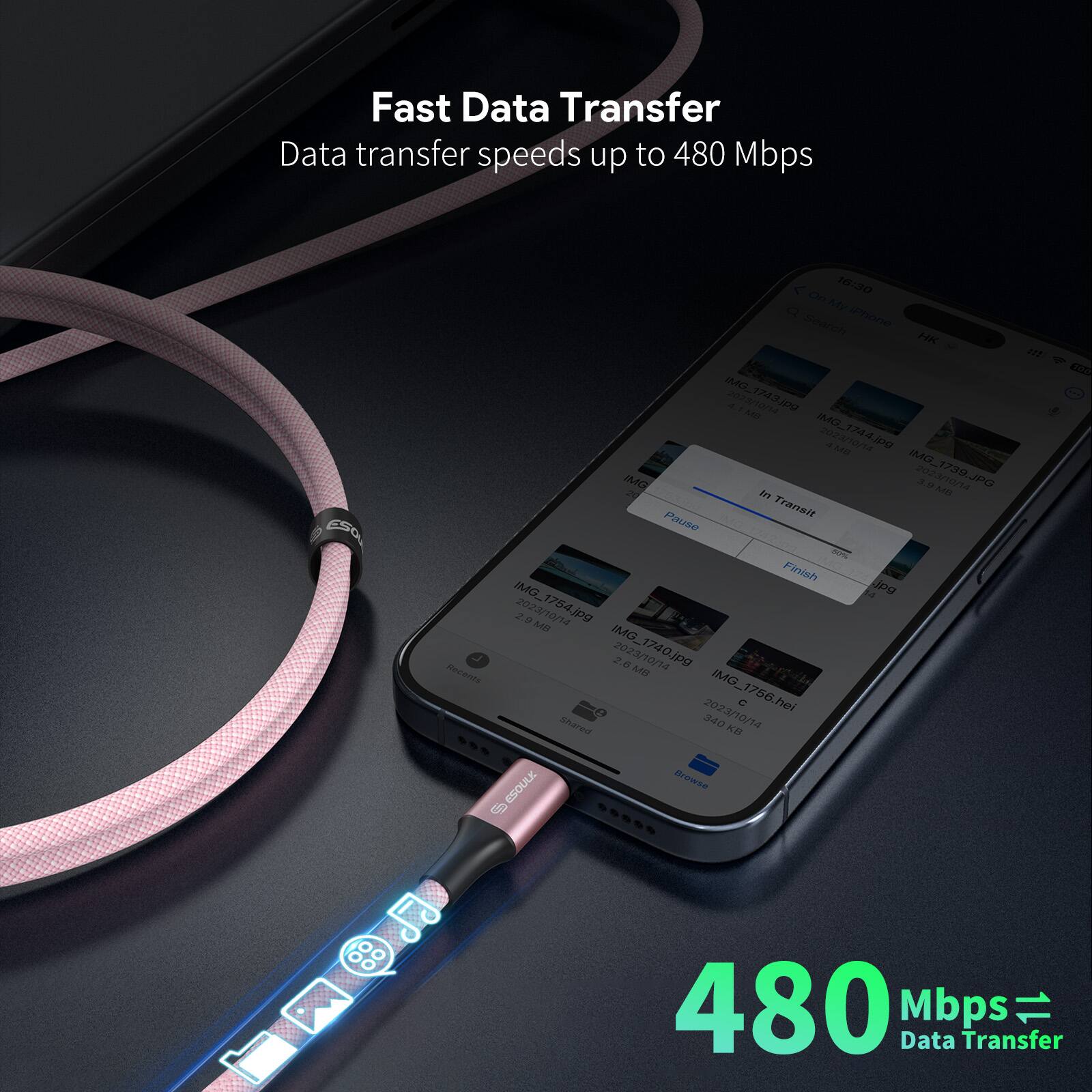 Fast Data Transfer  
Data transfer speeds up to 480 Mbps  

480 Mbps = Data Transfer