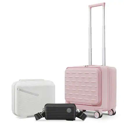 Front. BreeBe - 18'' Carry-On Hardshell Luggage with Front Laptop Compartment, Lightweight PC Suitcase with Spinner Wheels & TSA Lock - Pink.