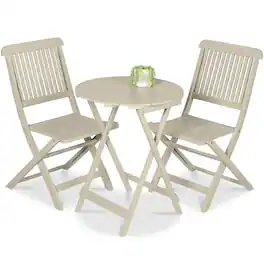 Best Choice Products - 3-Piece Acacia Wood Bistro Set, Folding Patio Furniture w/ 2 Chairs, Table - Cream