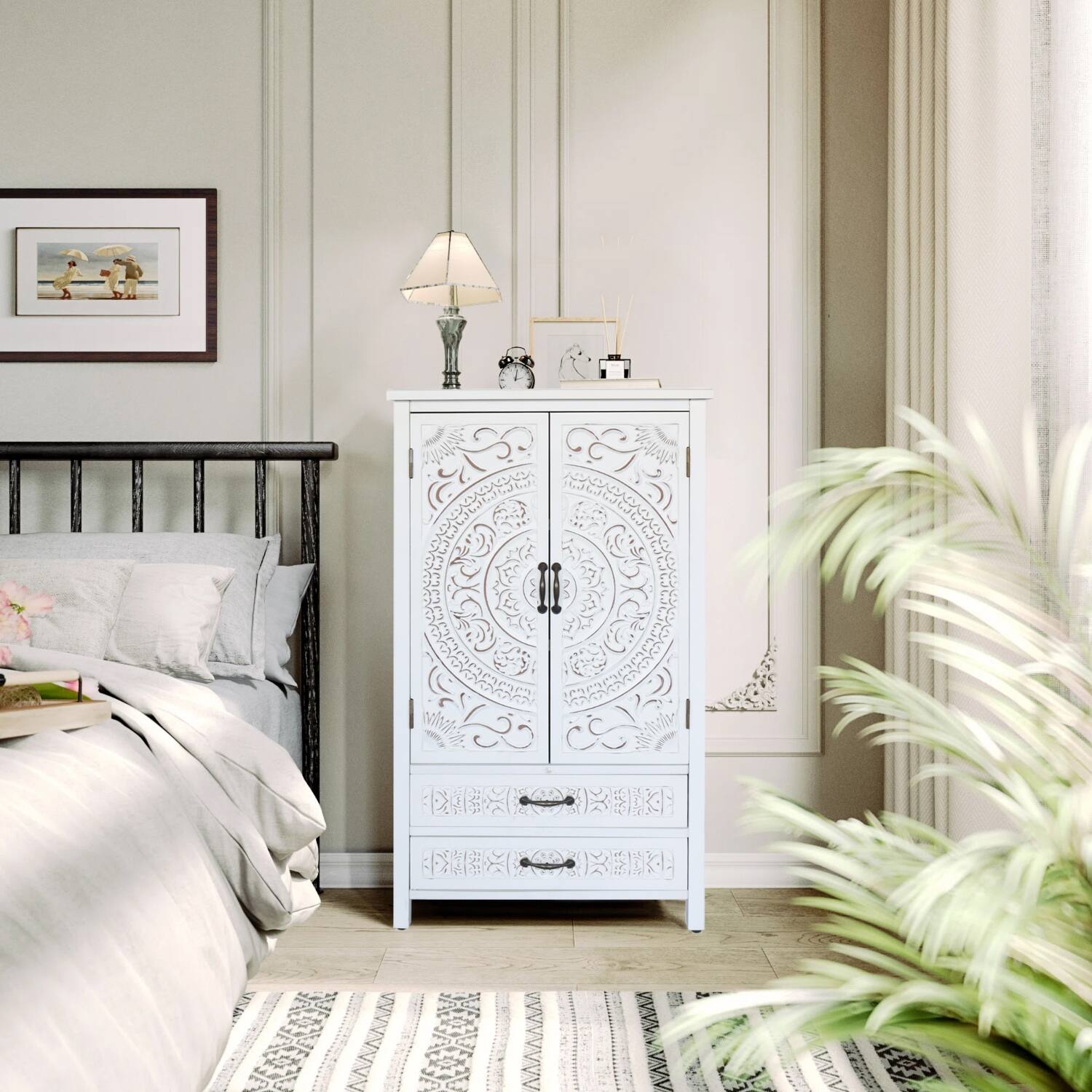 Alt View 1. Lirago - Accent Cabinet with Doors and Drawers Tall Tower Storage Cabinet in White 15.33"D x 26.77"W x 48.23"H - White.