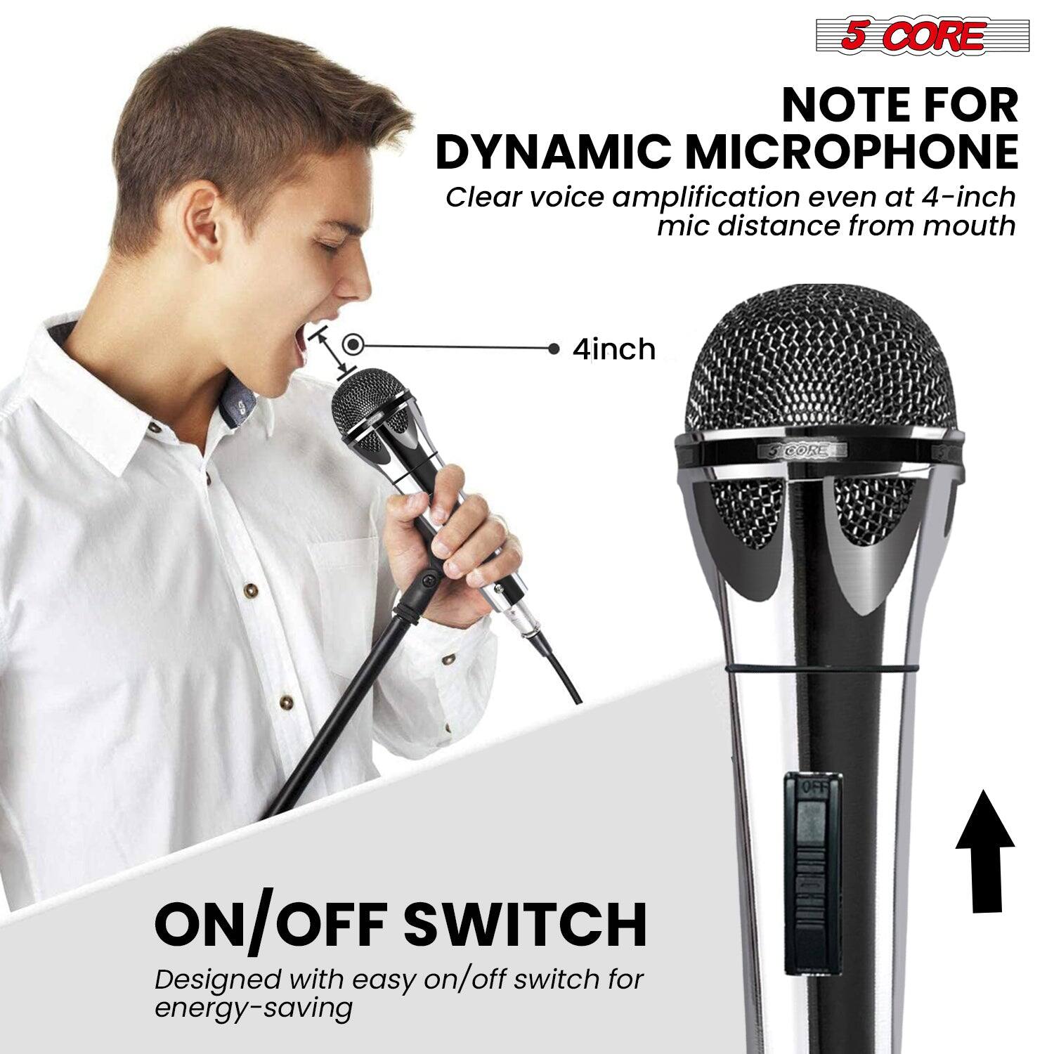 5 CORE NOTE FOR DYNAMIC MICROPHONE

- Clear voice amplification even at 4-inch mic distance from mouth
- 4-inch CORE
- ON/OFF SWITCH
  - Designed with easy on/off switch for energy-saving