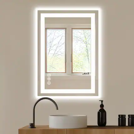 Front. PexFix - Anti-Fog Bathroom Mirror with Dual Light Sources, 3 Color Temperatures & Dimmable LED - White.