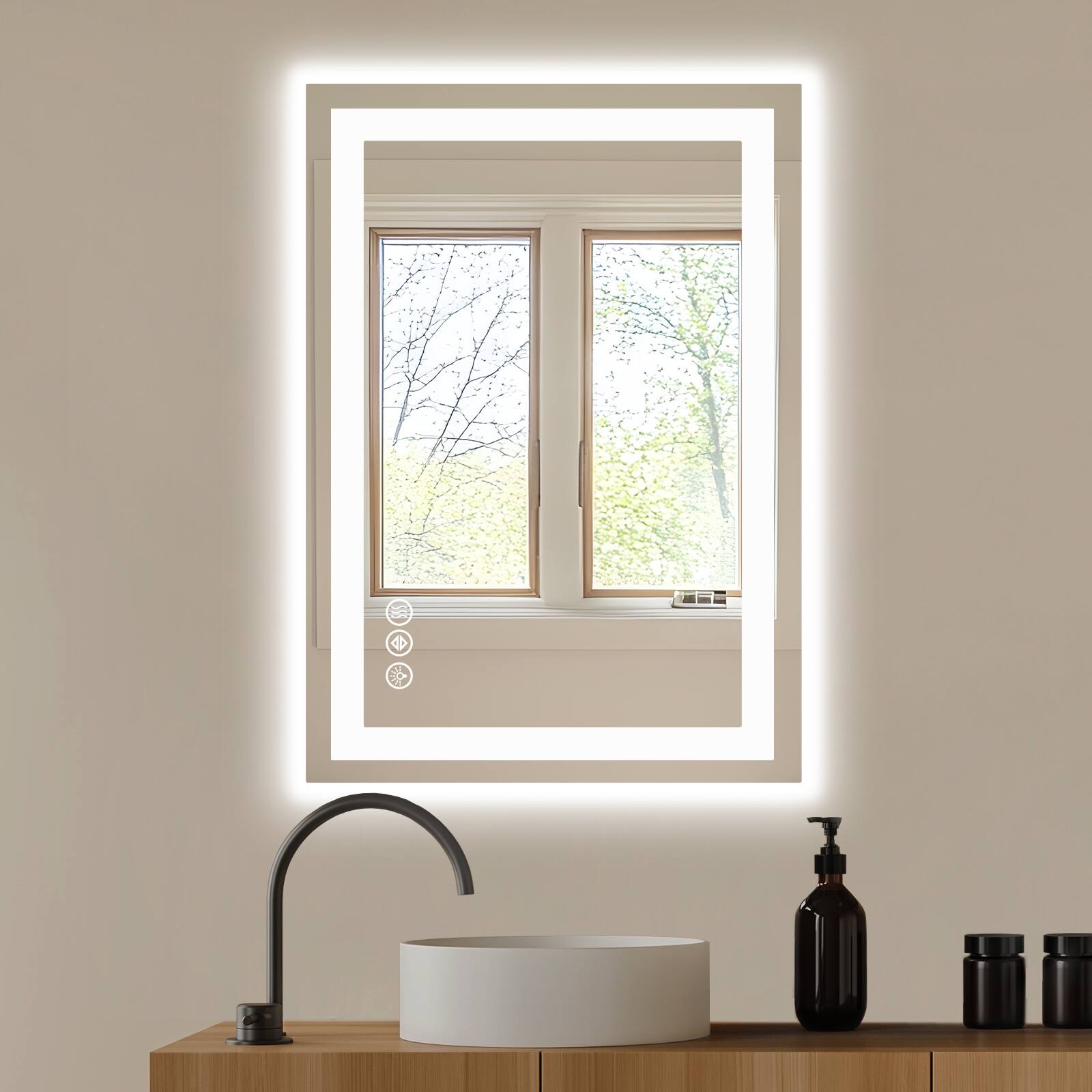 Front. PexFix - Anti-Fog Bathroom Mirror with Dual Light Sources, 3 Color Temperatures & Dimmable LED - White.