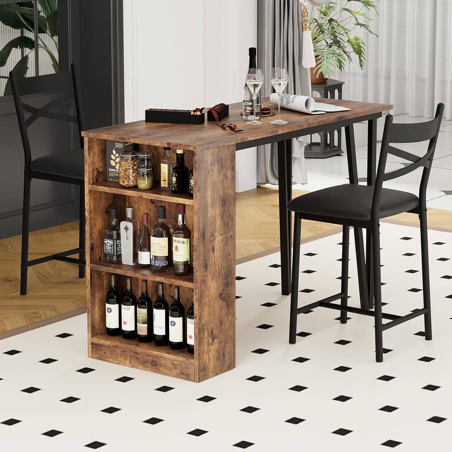 Front. GARVEE - GarveeHome 3-Piece Folding Bar Set - Industrial Steel/Wood, Compact Design - Brown.