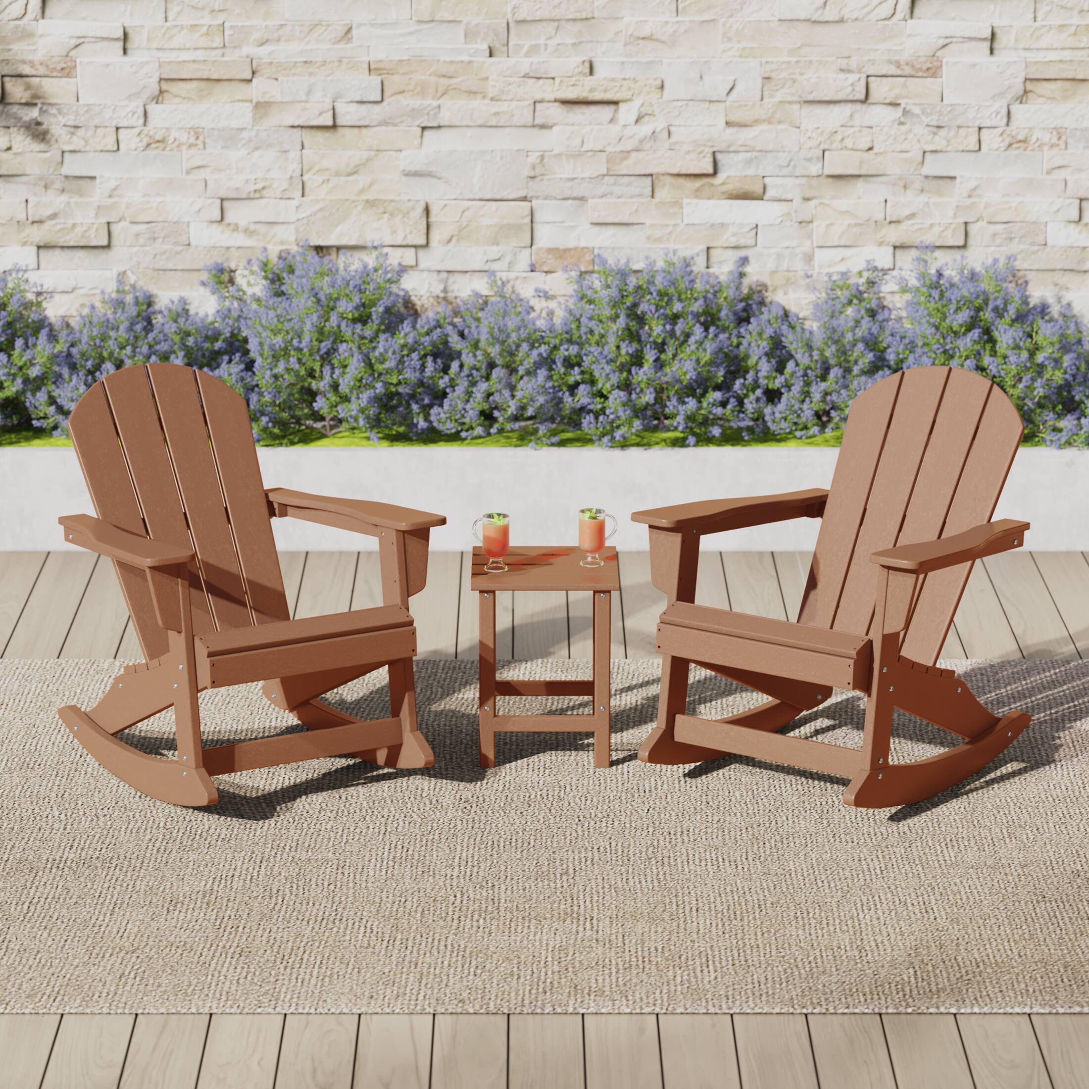 Angle. WestinTrends - WestinTrends Malibu 3-Piece set Outdoor / Patio Poly Adirondack rocking chairs with a side table ( 2 seater ) - Teak.