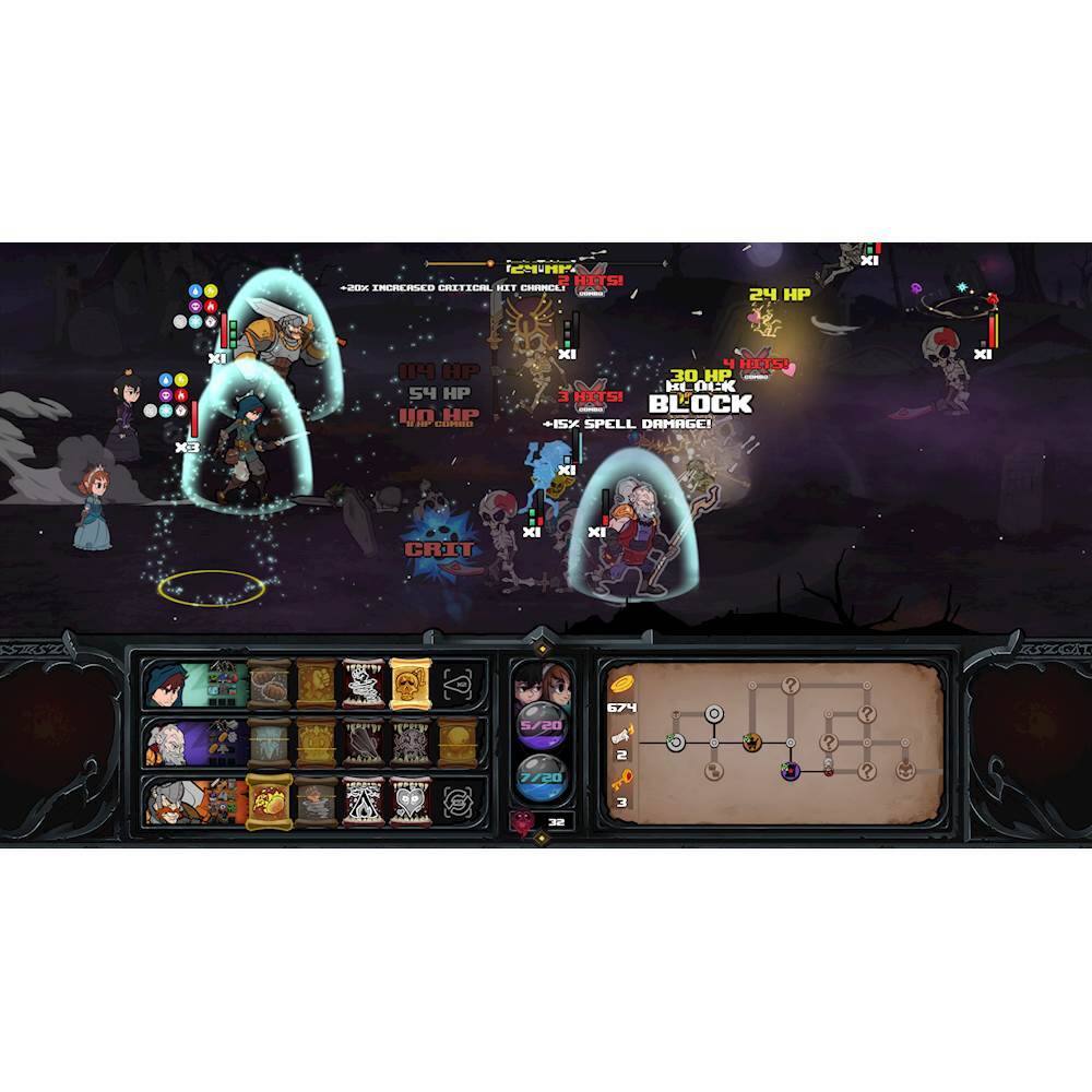 The image shows a game screen with a group of characters, including a wizard, a warrior, and a skeleton. The game is set in a dark environment, possibly a dungeon. The characters are engaged in a battle, with the wizard casting a spell and the warrior and skeleton fighting back.

The game screen also displays various statistics, such as the number of hits, critical hits, and the characters' health points. The warrior has 14 HP, the skeleton has 54 HP, and the wizard has 30 HP. The game is likely a role-playing game (RPG) or an action-adventure game, where players control their characters and engage in battles to progress through the game.