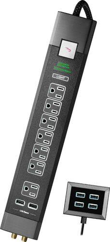 Rocketfish™ - 7-Outlet/6-USB Surge Protector Strip - Black - Larger Front