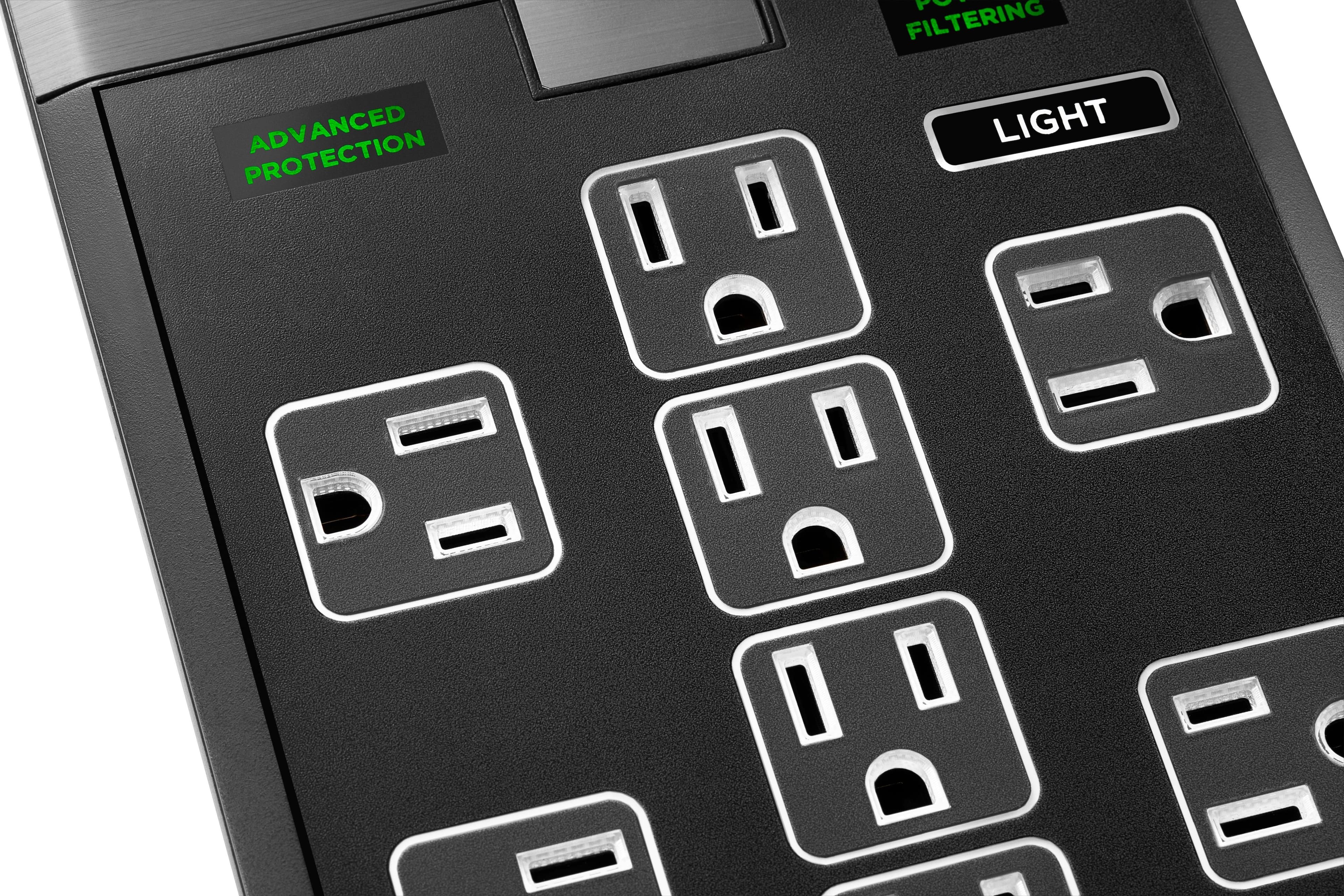 Alt View 13. Rocketfish™ - Premium 12 Outlet/8 USB 5280 Joules Surge Protector Strip - Black.