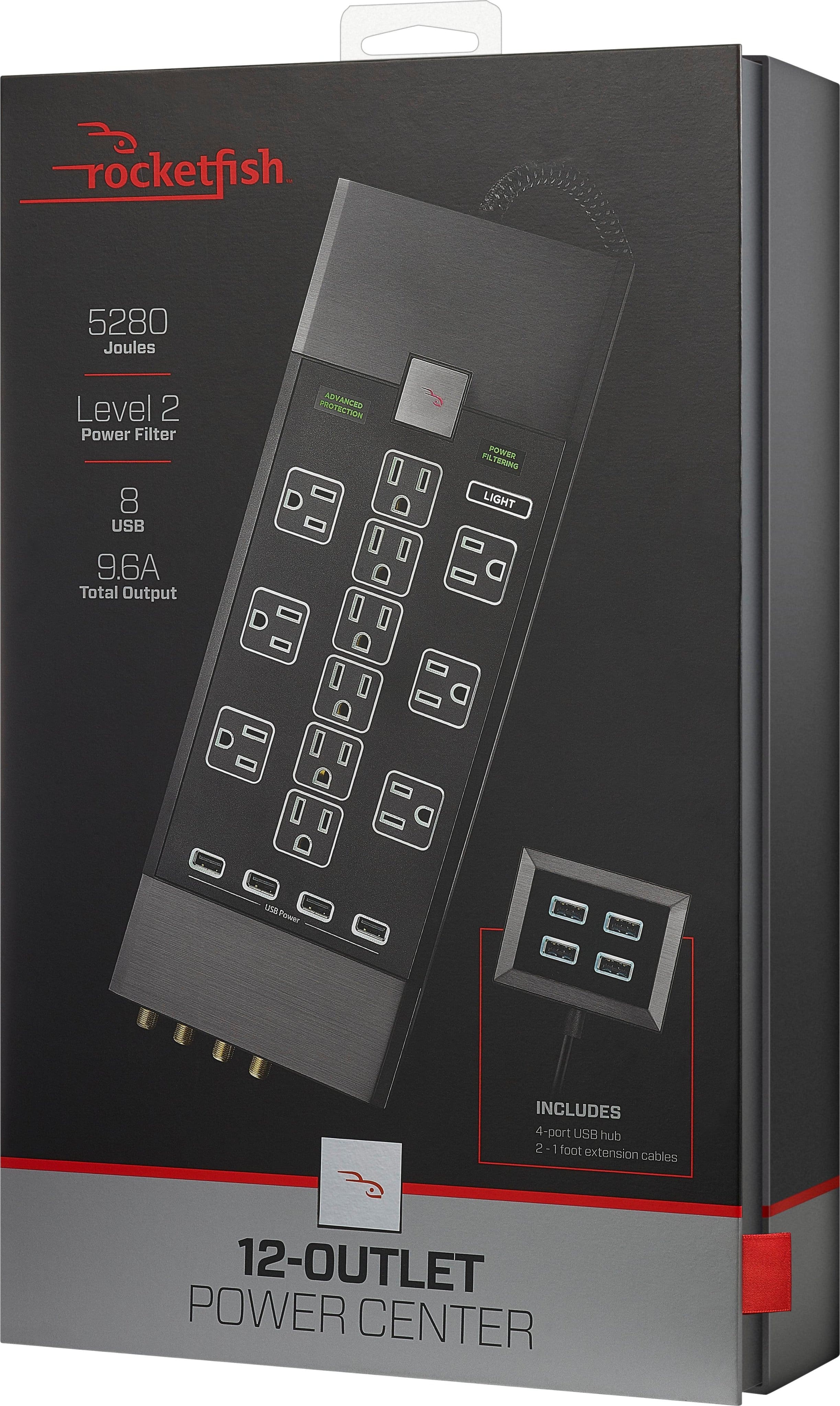 Alt View 17. Rocketfish™ - Premium 12 Outlet/8 USB 5280 Joules Surge Protector Strip - Black.