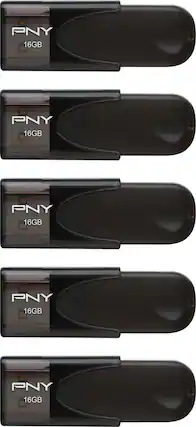 Front. PNY - 16GB Attaché 4 Type A USB 2.0 Flash Drive 5-Pack - Black.