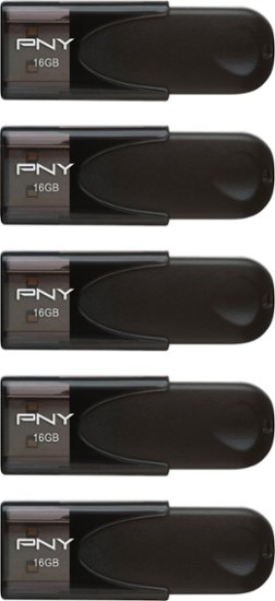 PNY - Elite Turbo 16GB USB 2.0 Flash Drives (5-Pack) - Black - Front Zoom