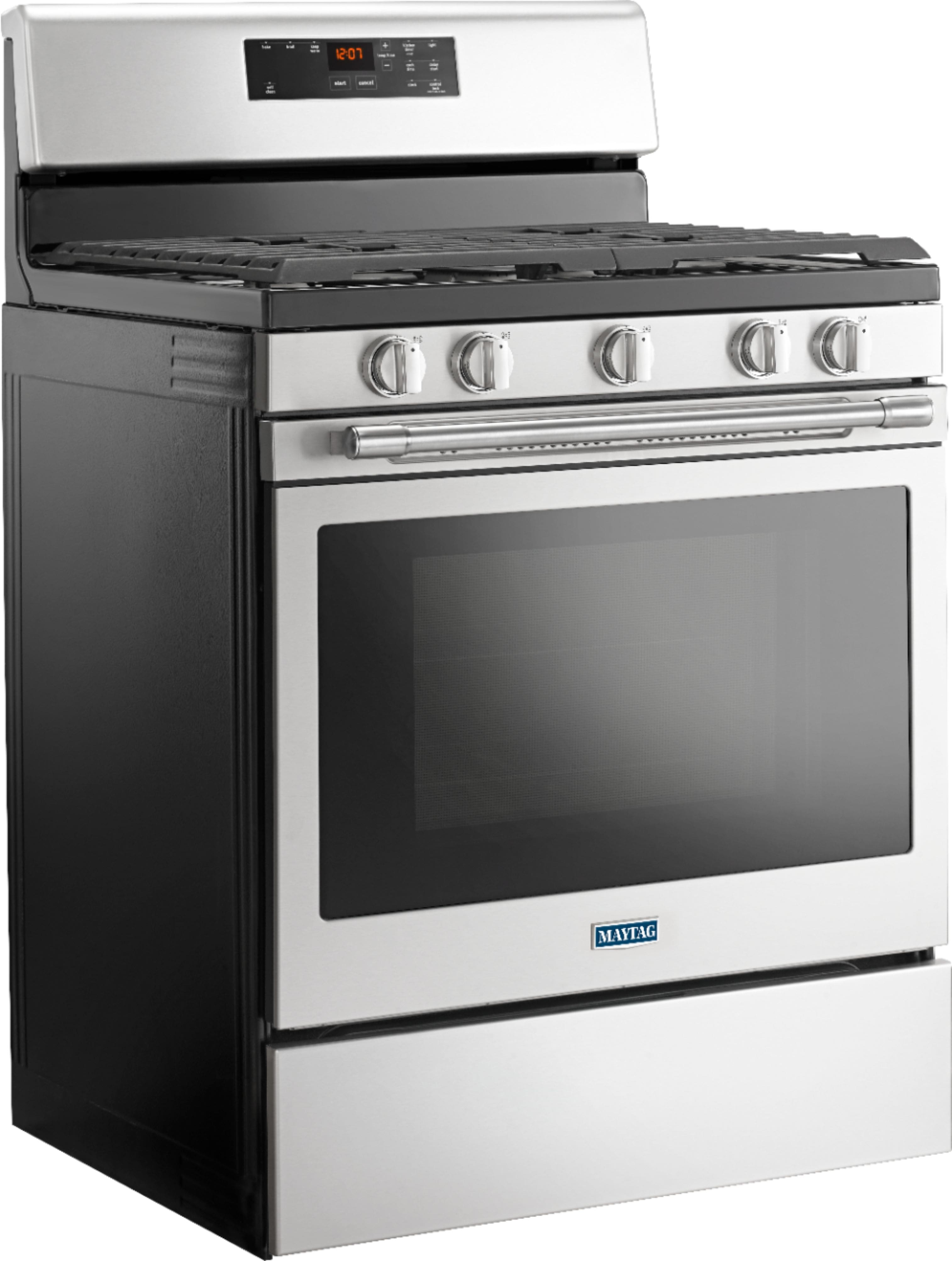 Angle. Maytag - 5.0 Cu. Ft. Self-Cleaning Freestanding Fingerprint Resistant Gas Range - Stainless Steel.