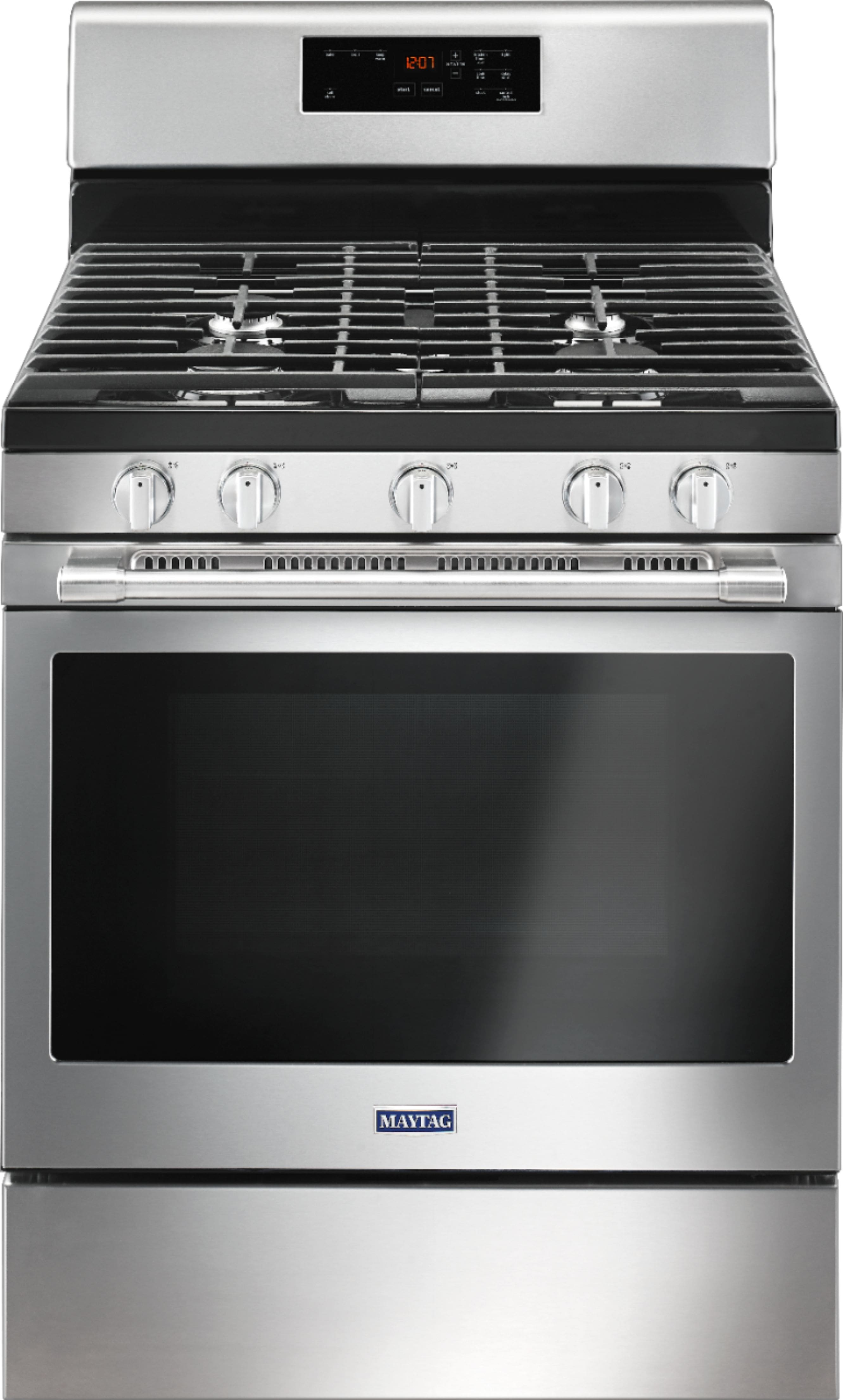 Front. Maytag - 5.0 Cu. Ft. Self-Cleaning Freestanding Fingerprint Resistant Gas Range - Stainless Steel.