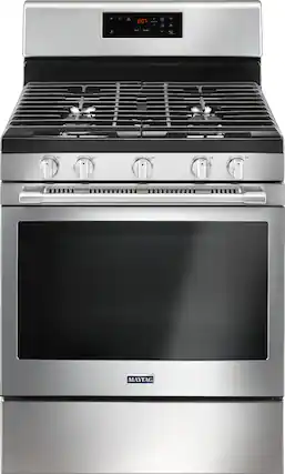 Front. Maytag - 5.0 Cu. Ft. Self-Cleaning Freestanding Fingerprint Resistant Gas Range - Stainless Steel.