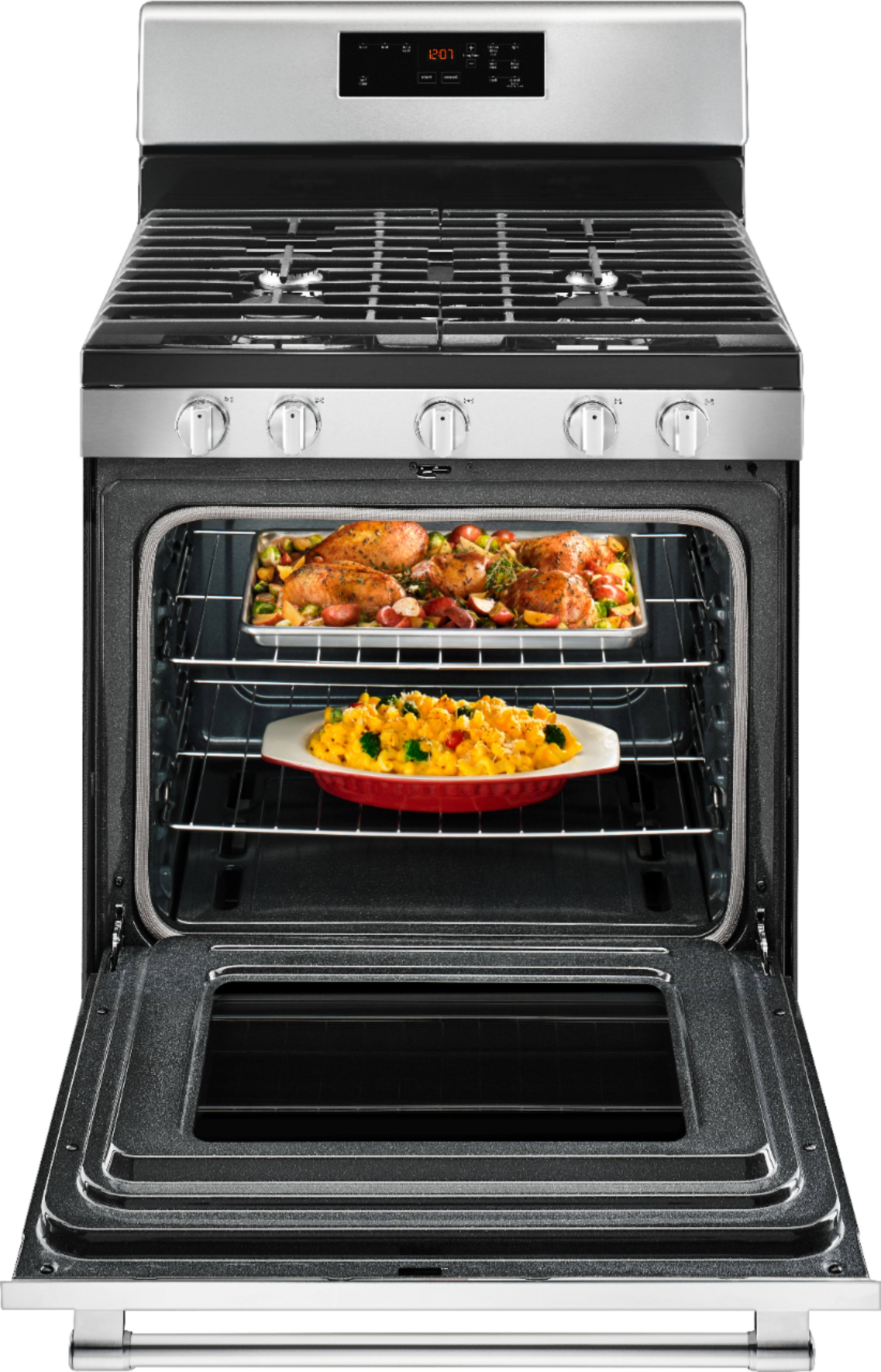 Alt View 12. Maytag - 5.0 Cu. Ft. Self-Cleaning Freestanding Fingerprint Resistant Gas Range - Stainless Steel.