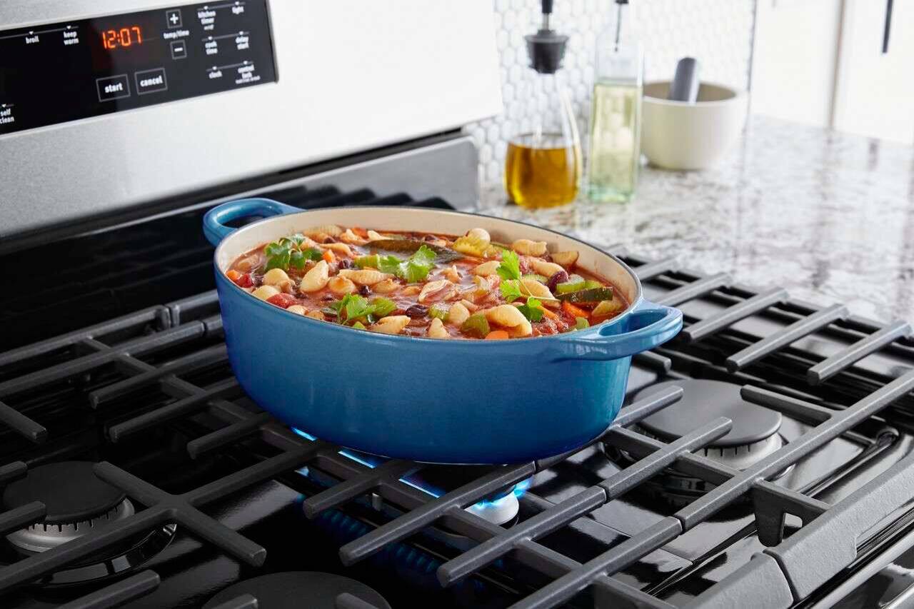 Alt View 20. Maytag - 5.0 Cu. Ft. Self-Cleaning Freestanding Fingerprint Resistant Gas Range - Stainless Steel.