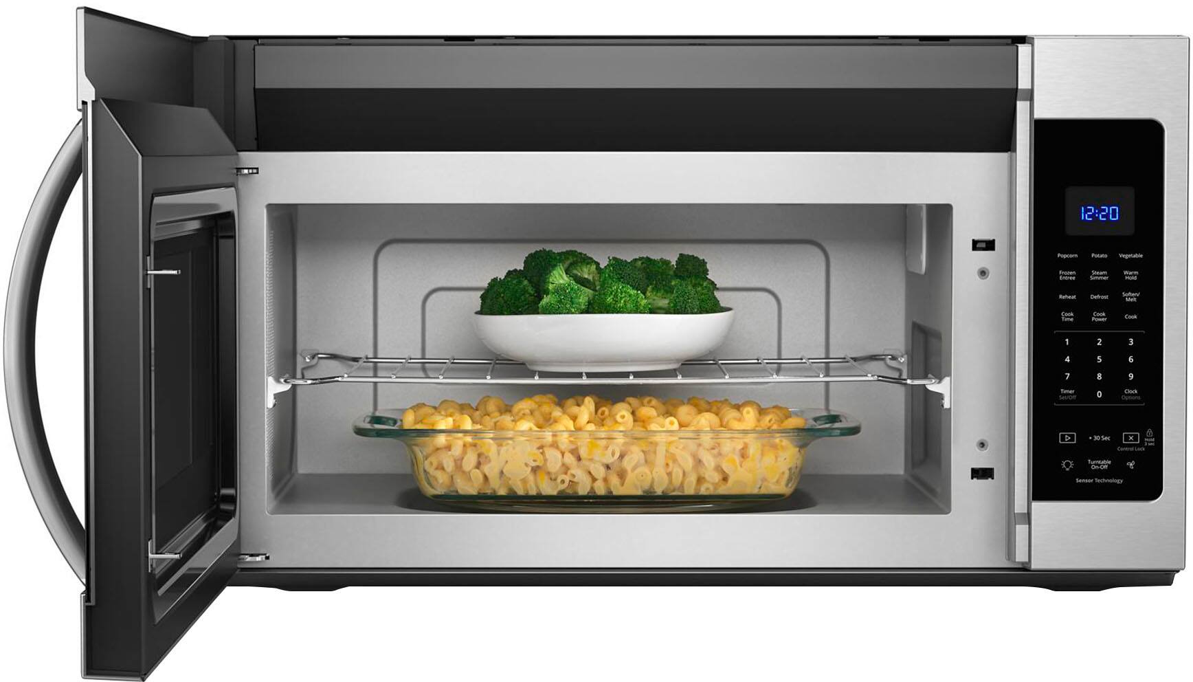 Left. Whirlpool - 1.9 Cu. Ft. Over-the-Range Microwave with Sensor Cooking - Stainless Steel.