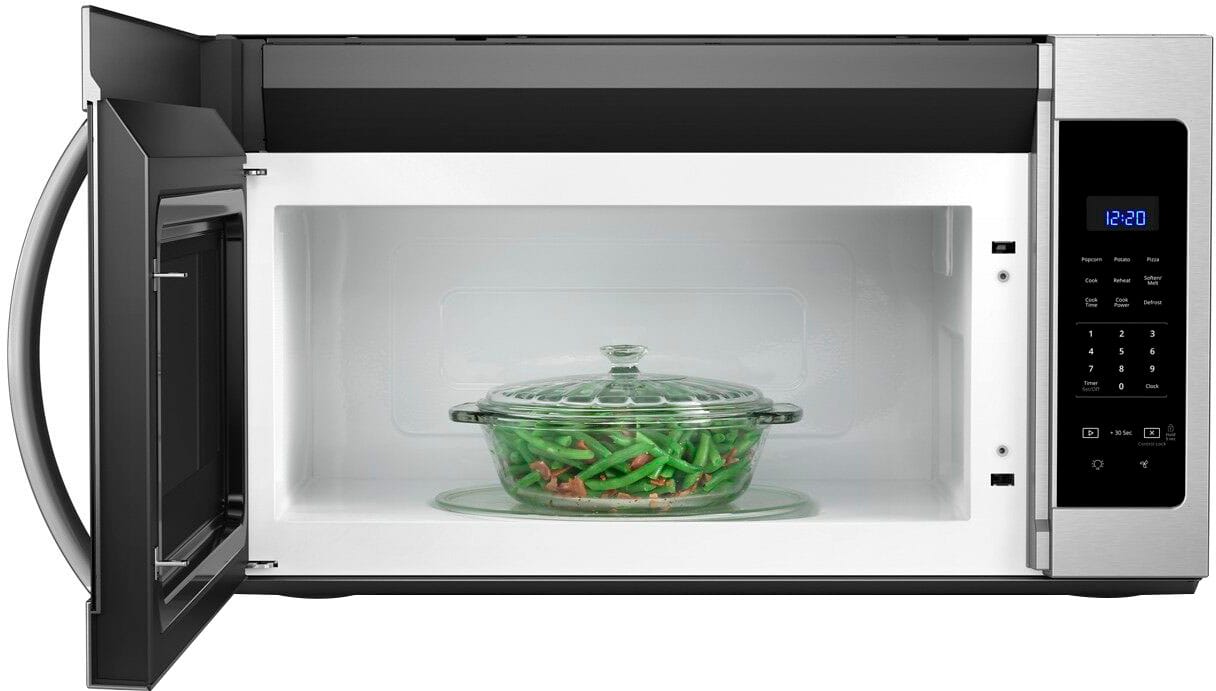 Left. Whirlpool - 1.7 Cu. Ft. Over-the-Range Microwave - Stainless steel.