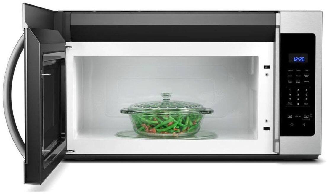Left. Whirlpool - 1.7 Cu. Ft. Over-the-Range Microwave - Stainless Steel.