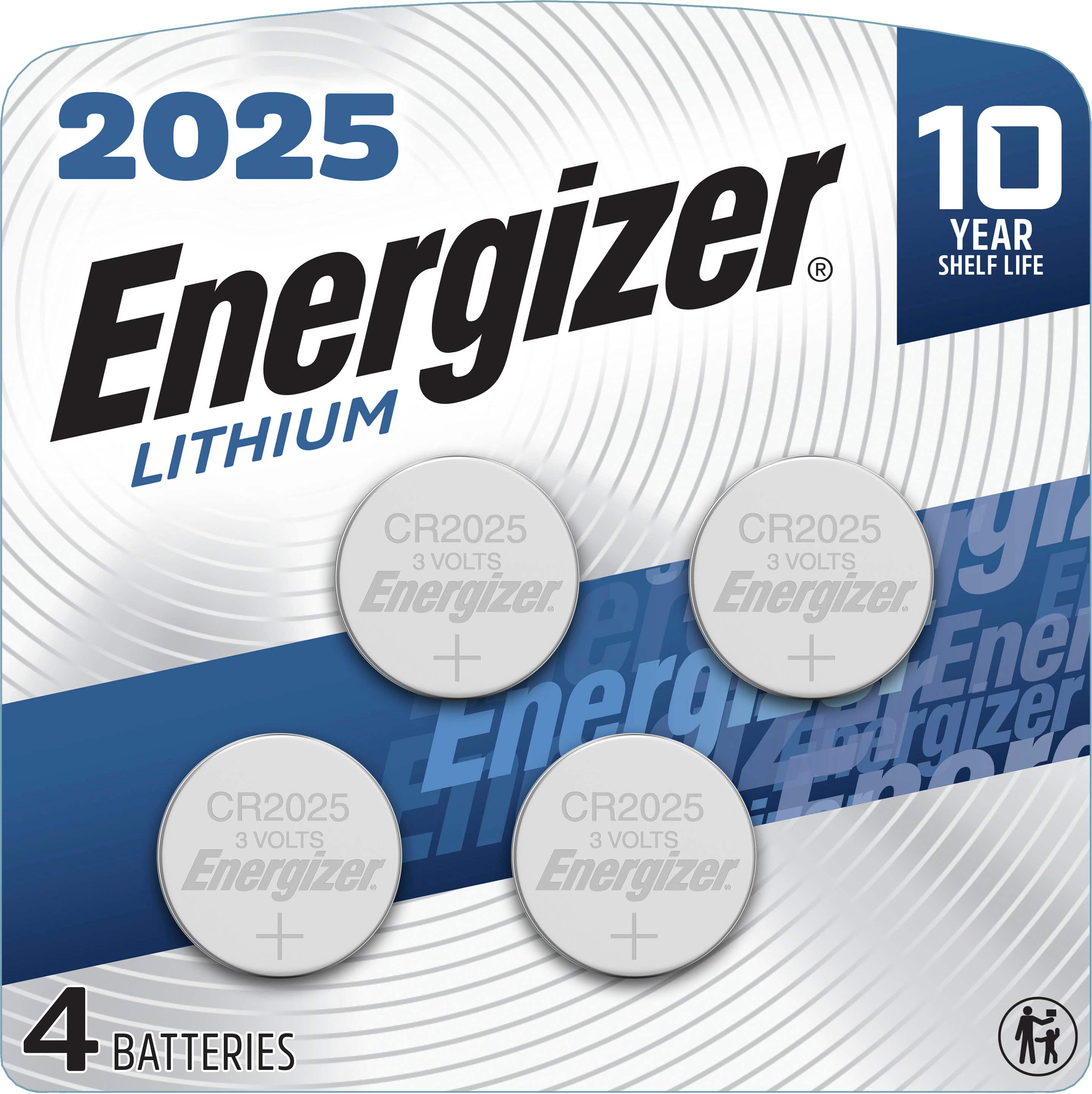 Front. Energizer - 2025 Batteries (4 Pack), 3V Lithium Coin Batteries - Silver.