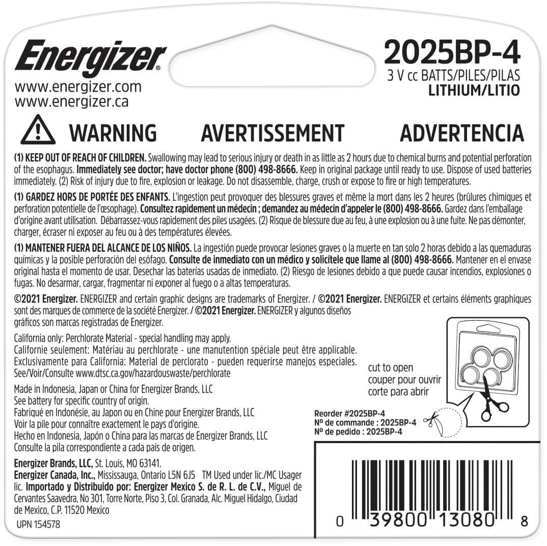 Alt View 1. Energizer - 2025 Batteries (4 Pack), 3V Lithium Coin Batteries - Silver.