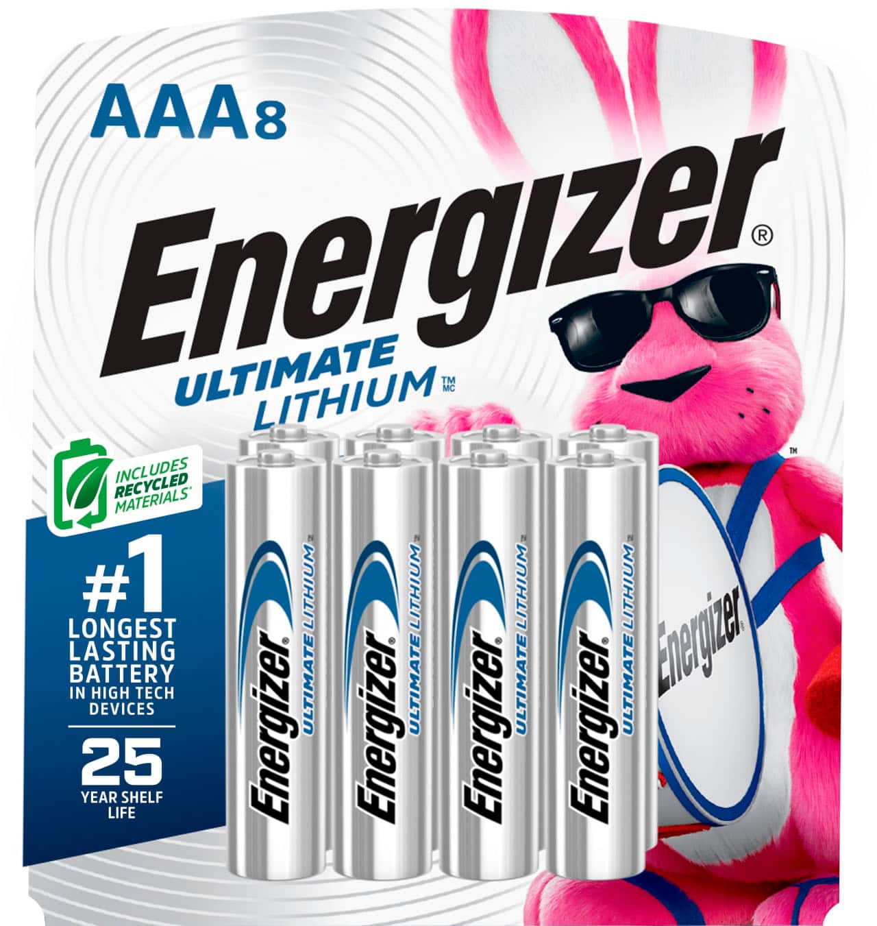 Front. Energizer - Ultimate Lithium AAA Batteries (8 Pack), Triple A Batteries - Silver.