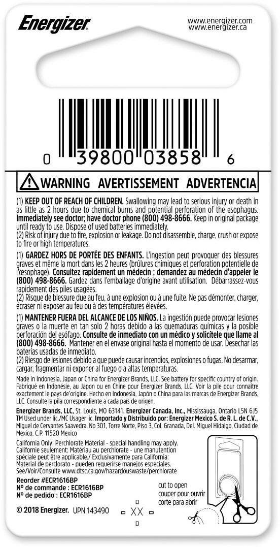 Alt View 1. Energizer - 1616 Lithium Coin Battery, 1 Pack - Silver.