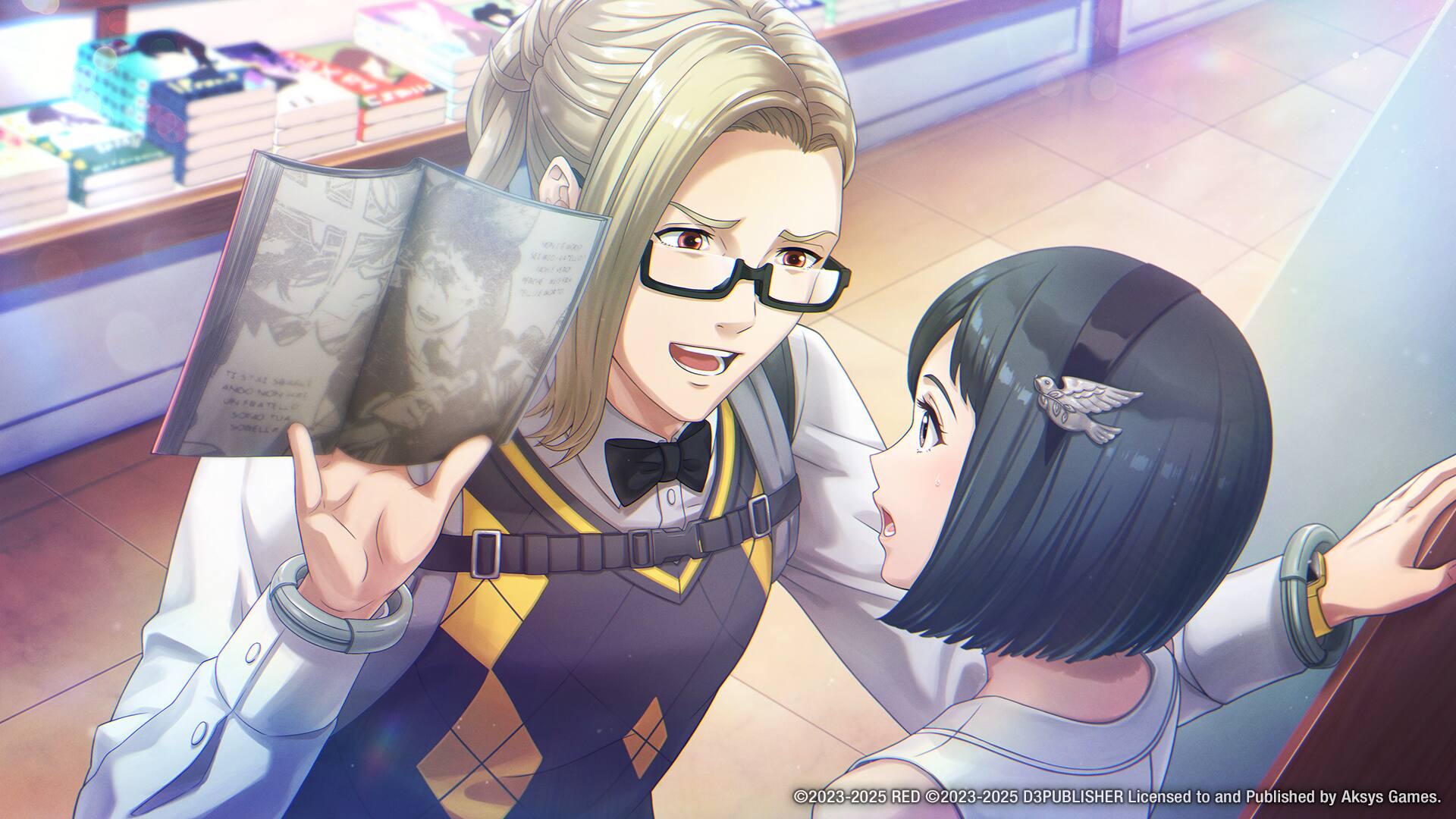 KA OLaR VRO IR : TO K T TSTAL ANDO NON FBATELO SONO TLA SORELLE 2023-2025 RED 2023-2025 D3PUBLISHER Licensed to and Published by Aksys Games.