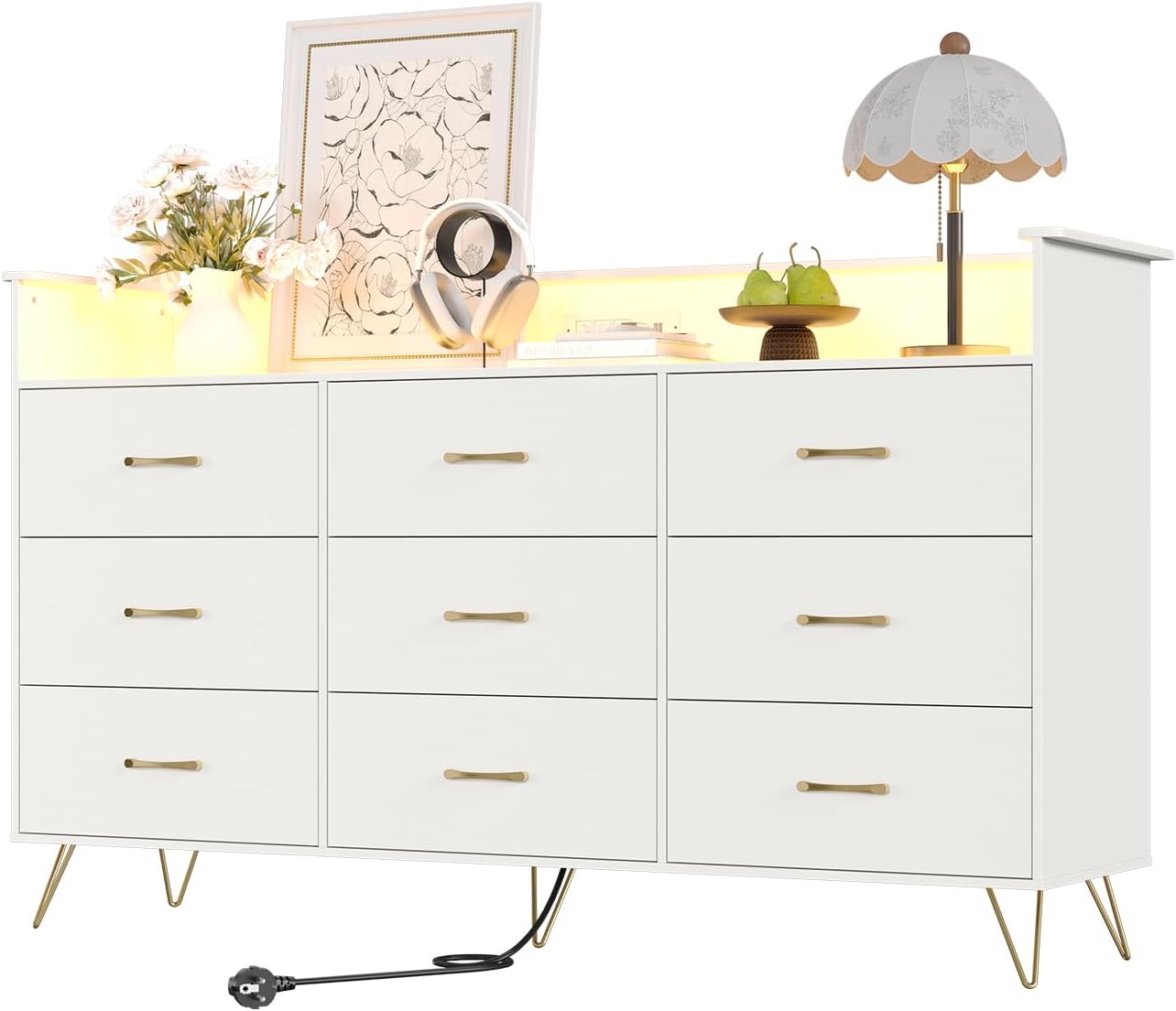 Homhougo 9 Drawer Wooden Dressers for Bedroom with LED Lights ...