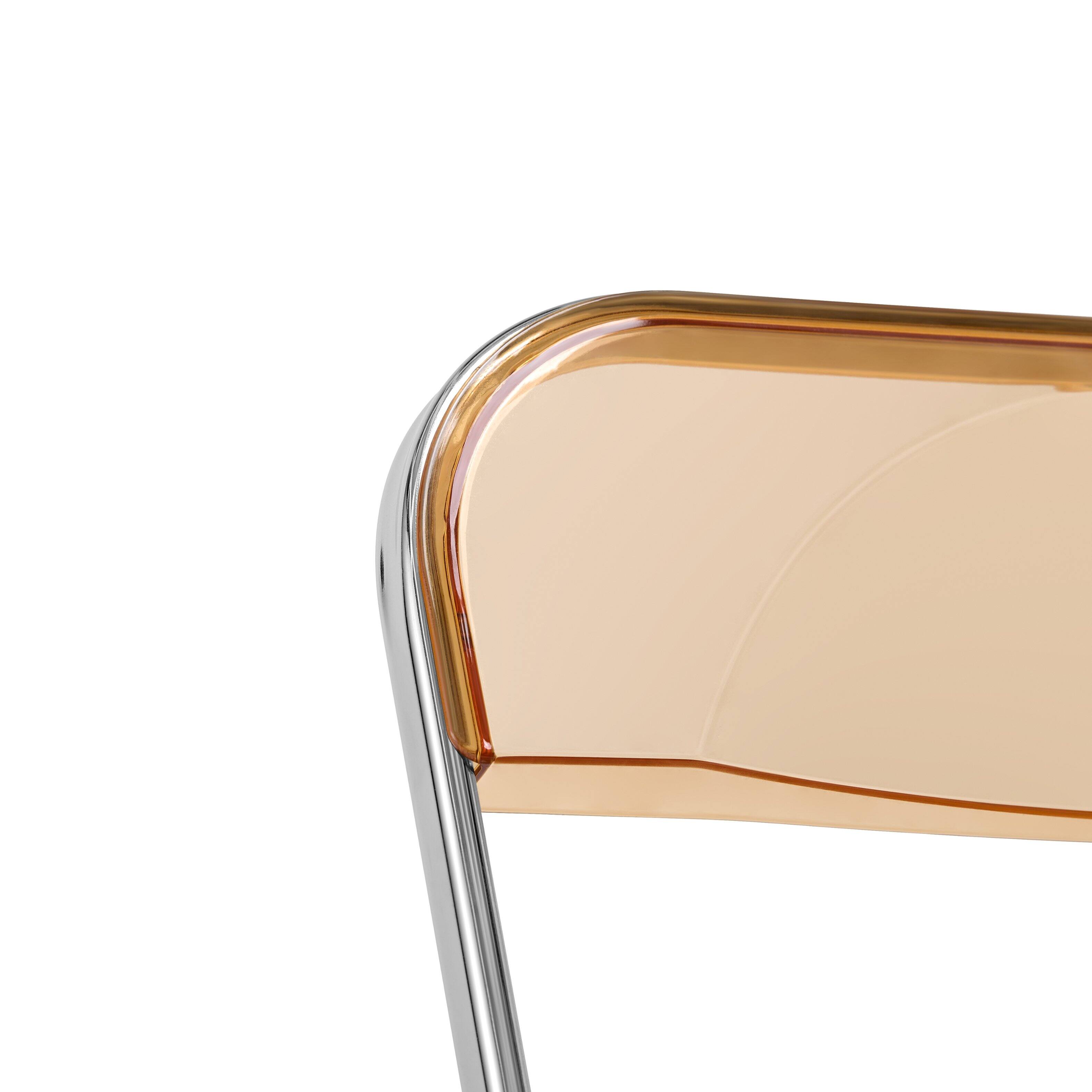 Alt View 7. LeisureMod - Lawrence Modern Clear Acrylic Folding Chair with Chrome Steel Frame, Fully Assembled Portable Dining Seat - Amber.