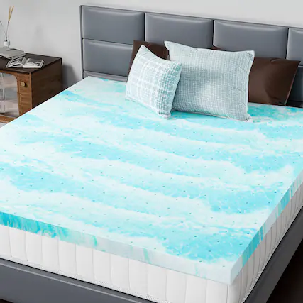 Front. AENKYO - 3 Inch Twin XL Size Memory Foam Cooling Gel Swirl Infused Bed Topper for Back Pain - Blue.
