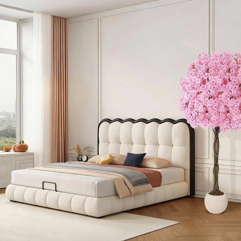 Alt View 2. Homhougo - Pink Silk Cherry Blossom Tree 5FT, Artificial Flower Tree with Wood Trunk, Indoor Outdoor Home Office Decor - Green.