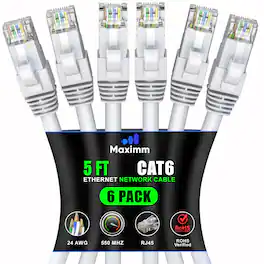 Maximm - Cat 6 Ethernet Cable 5 ft (6-Pack) - UTP, 10Gbps, 550MHz