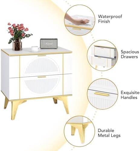 Waterproof Finish, Spacious Drawers, Exquisite Handles, Durable Metal Legs