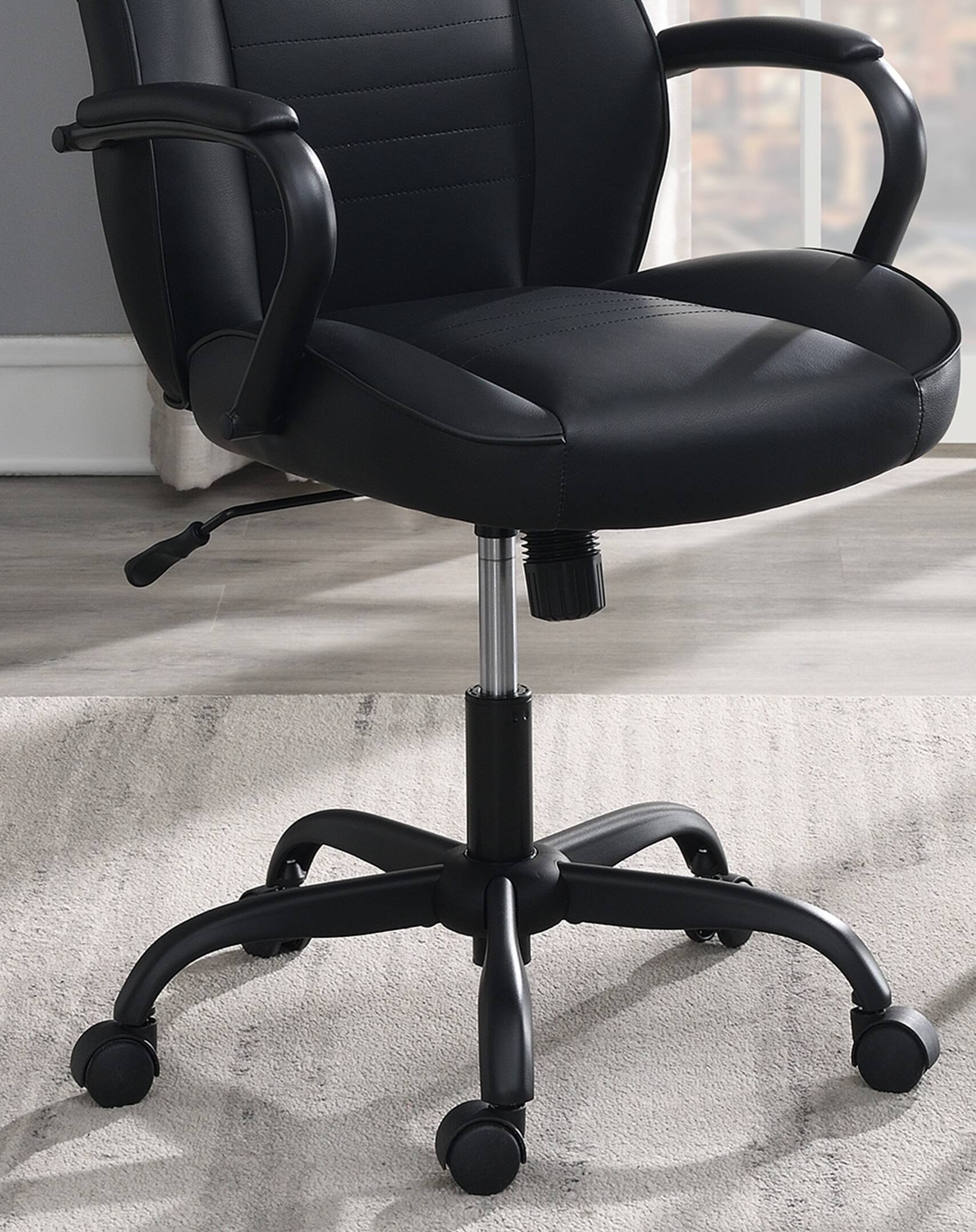 Back. APRILSOUL - Gaming And Office Chair Black Faux Leather 1pc Chairs Casters Plush Padded Chair w Arms Comfortable Chair - Black.