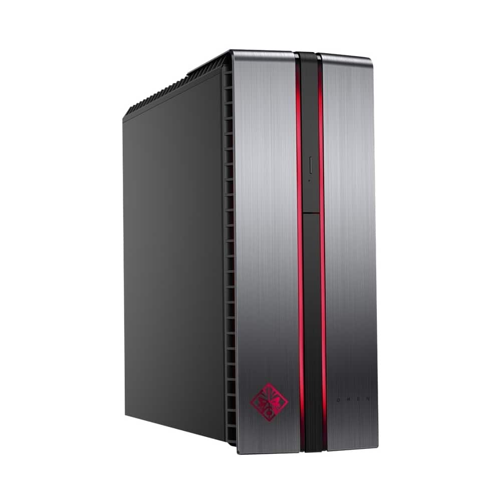 Front. HP - Refurbished Desktop - Intel Core i7 - 16GB Memory - AMD Radeon RX 480 - 256GB Solid State Drive + 1TB Hard Drive - HP finish in brushed aluminum.