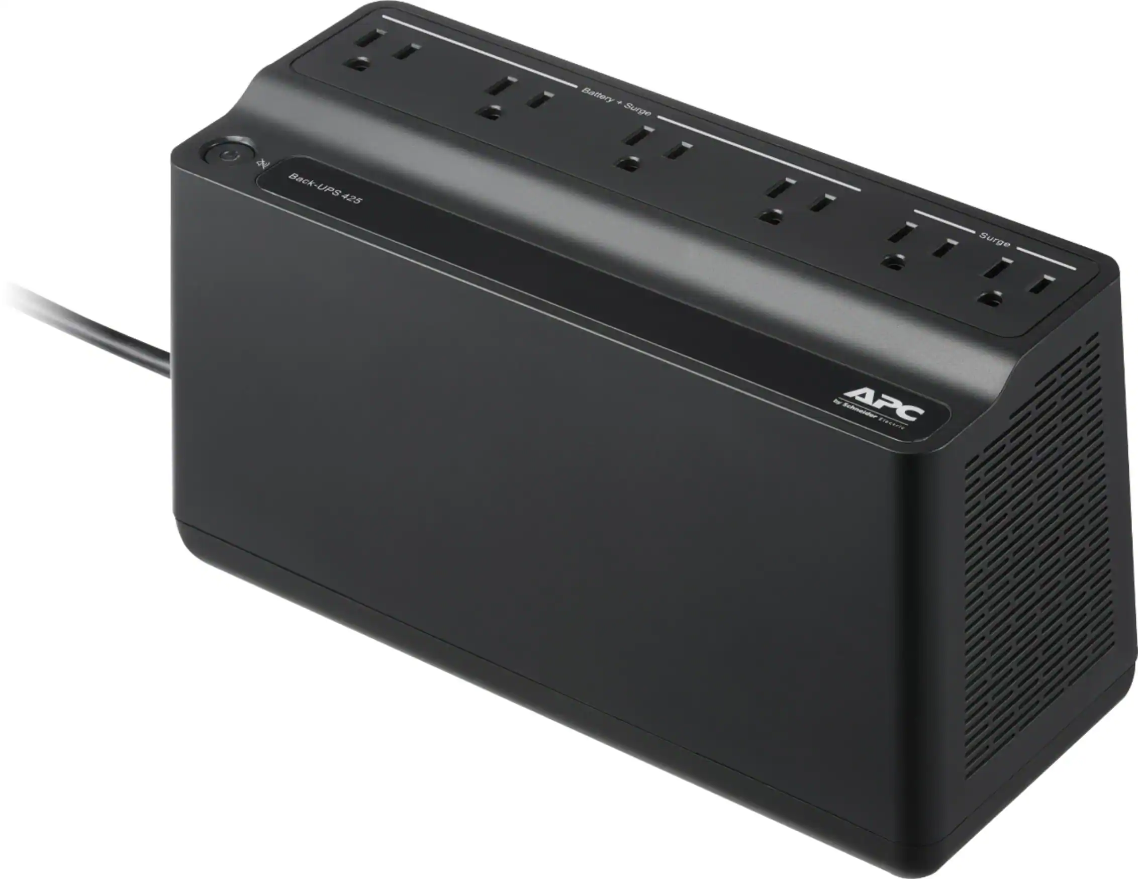Front. APC - Back-UPS, 6 Outlets, 425VA, 120V - Black.