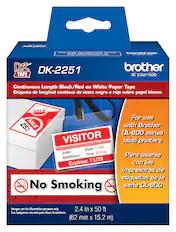Front. Brother - Brother DK-2251 Continuous Length Replacement Labels, Black/Red on White Paper Tape, 2.4” x 50 feet, 1 Roll per Box - Black/Red on White.