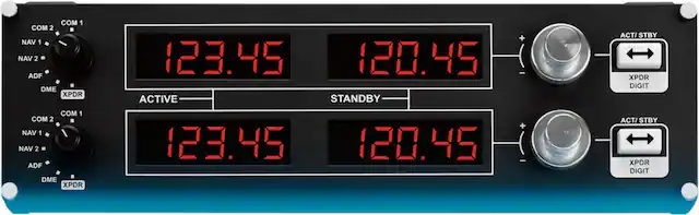 The text on the image reads:
COM 1 COM 2 NAV 1 NAV 2 ADF DME XPDR 123.45 120.45 ACTIVE STANDBY + ACT/STBY XPDR DIGIT COM 1 COM 2 NAV 1 NAV 2 ADF DME XPDR 123.45 120.45 + - ACT/STBY XPDR DIGIT
The corrected text should be:
COM 1 COM 2 NAV 1 NAV 2 ADF DME XPDR 123.45 120.45 ACTIVE STANDBY + ACT/STBY XPDR DIGIT COM 1 COM 2 NAV 1 NAV 2 ADF DME XPDR 123.45 120.45 + - ACT/STBY XPDR DIGIT