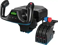 The Flight Yoke System MOOE123 is a device that features a joystick and a display. The joystick is designed to be used with the display, and it can be used for various purposes, such as controlling a flight simulator or a video game. The display shows the current status of the joystick, including the position and orientation of the joystick. The device is equipped with a green display and a red button, which can be used to control the joystick or to access additional features. The Flight Yoke System MOOE123 is a versatile and functional device that can be used in a variety of applications.