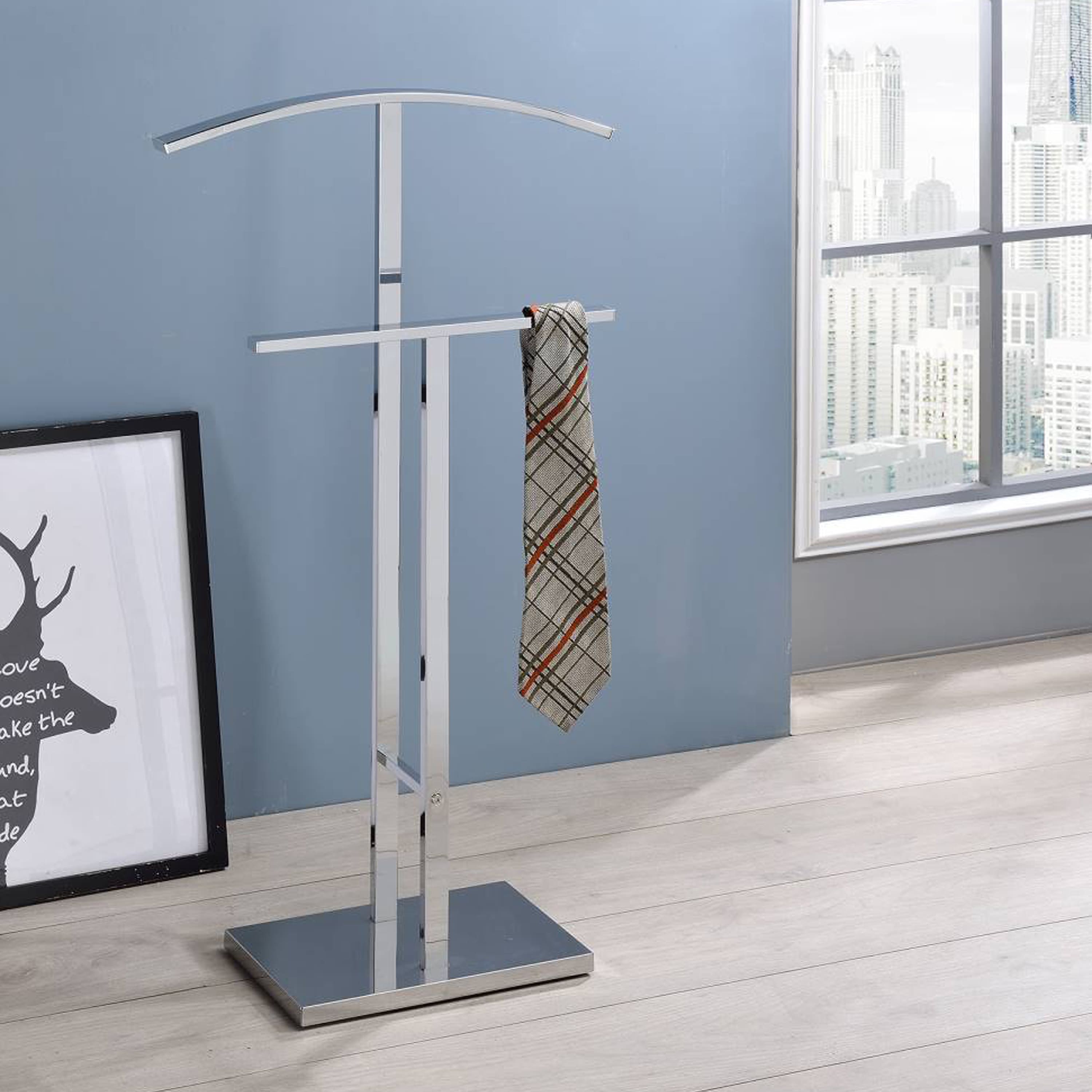 Kings Brand Furniture - Dossi Chrome Metal Suit Rack Valet Stand - Silver